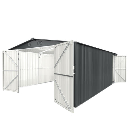 13FT x 20FT Metal Shed with Double Front Doors & Side Entry Door