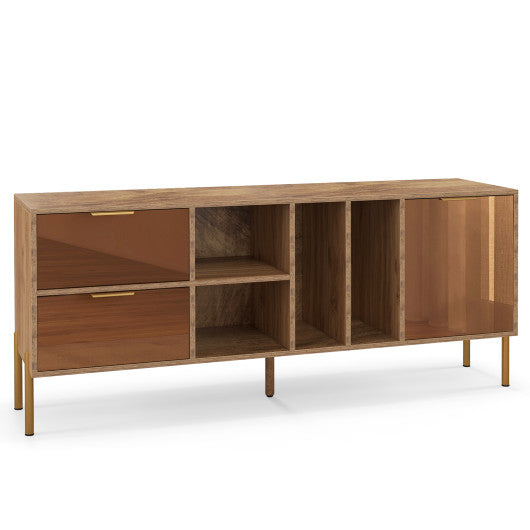 Mirrored Buffet Cabinet with 2 Drawers and 1 Door for Living Room - Natural