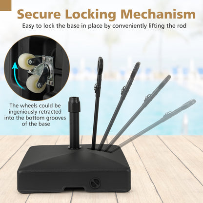 Mobile Patio Umbrella Base Water Sand Fillable Market Table Umbrella Stand with 3 Wheels