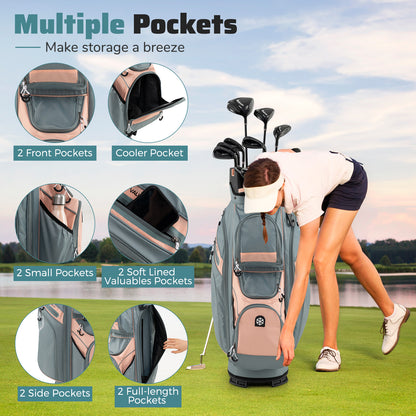 Molded Lock Top Golf Cart Bag with 14-Way Full Length Dividers and 11 Pockets