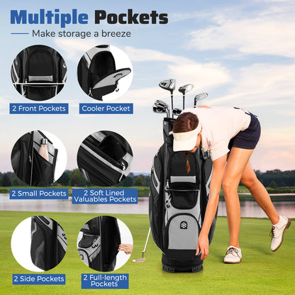 Molded Lock Top Golf Cart Bag with 14-Way Full Length Dividers and 11 Pockets