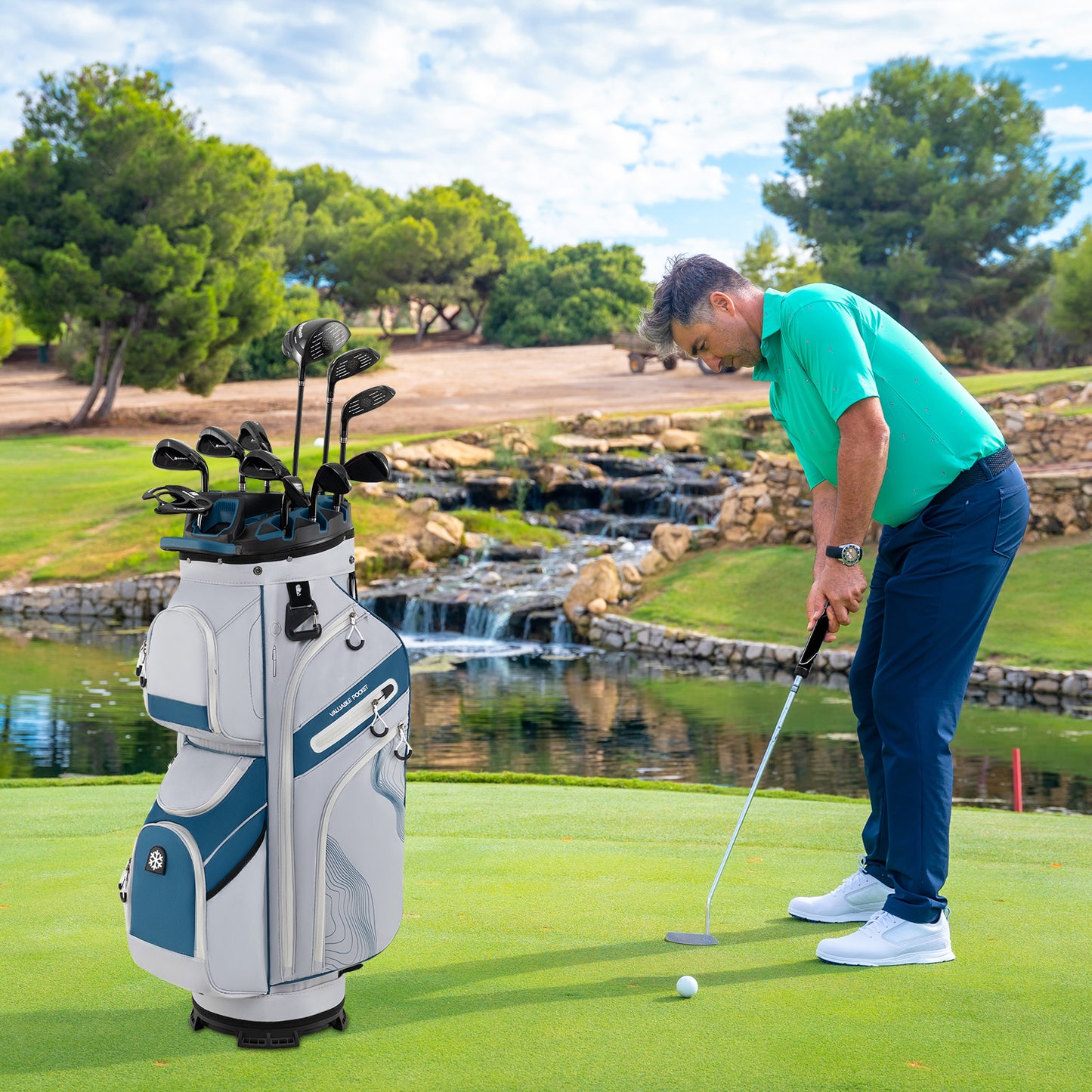 Molded Lock Top Golf Cart Bag with 14-Way Full Length Dividers and 11 Pockets