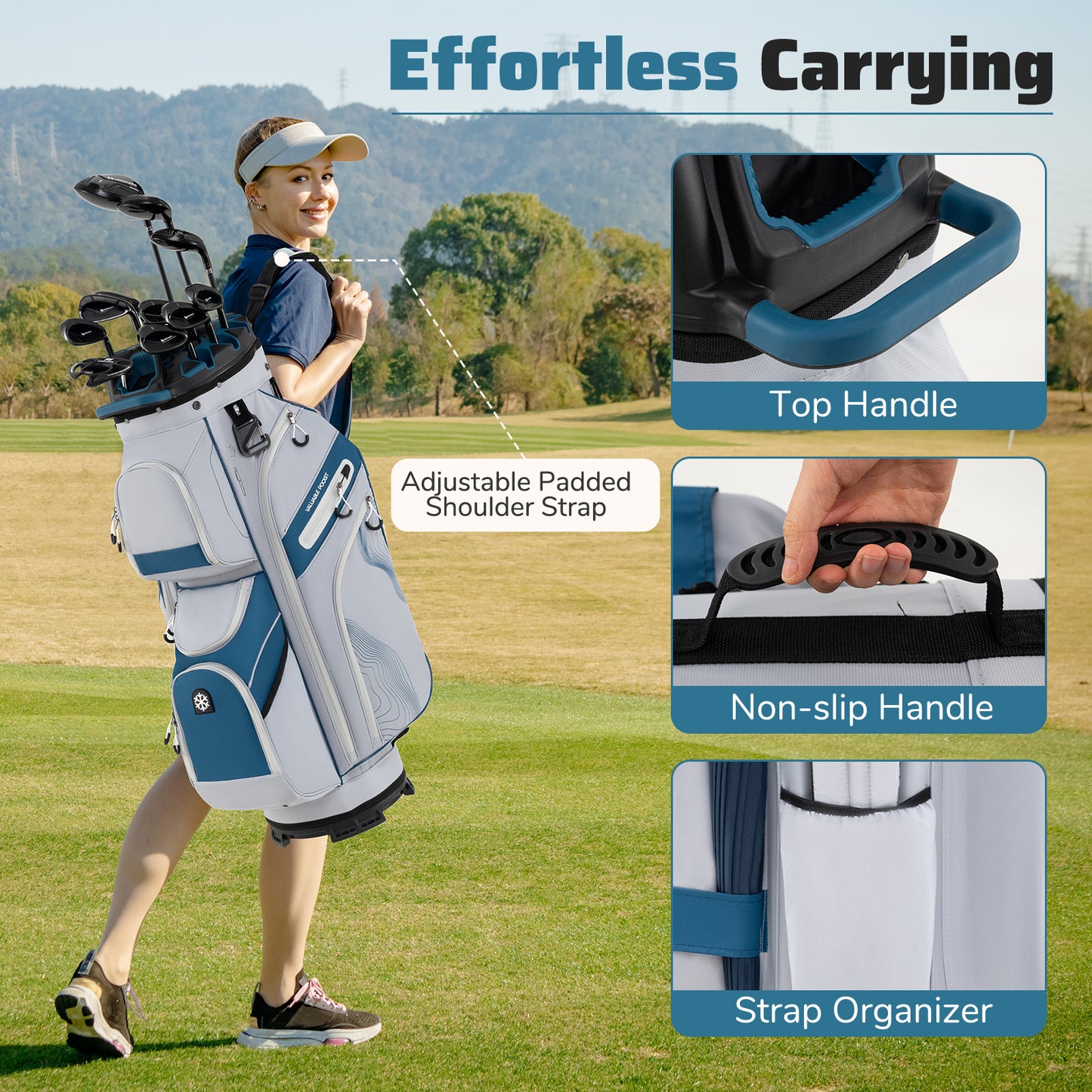 Molded Lock Top Golf Cart Bag with 14-Way Full Length Dividers and 11 Pockets