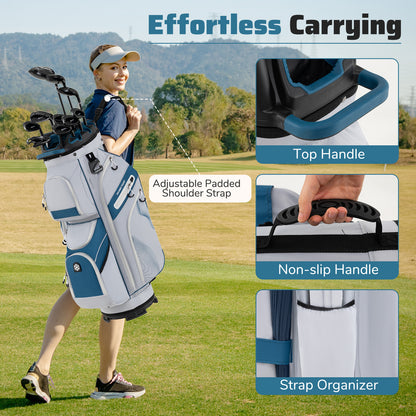 Molded Lock Top Golf Cart Bag with 14-Way Full Length Dividers and 11 Pockets