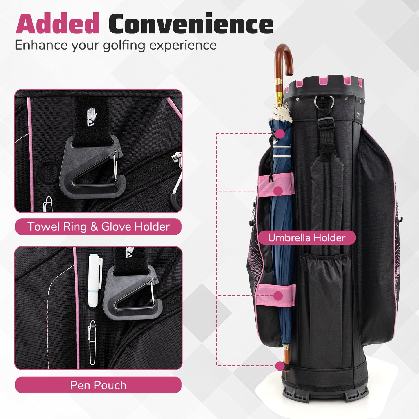 Molded Lock Top Golf Cart Bag with 14-Way Full Length Dividers and 11 Pockets