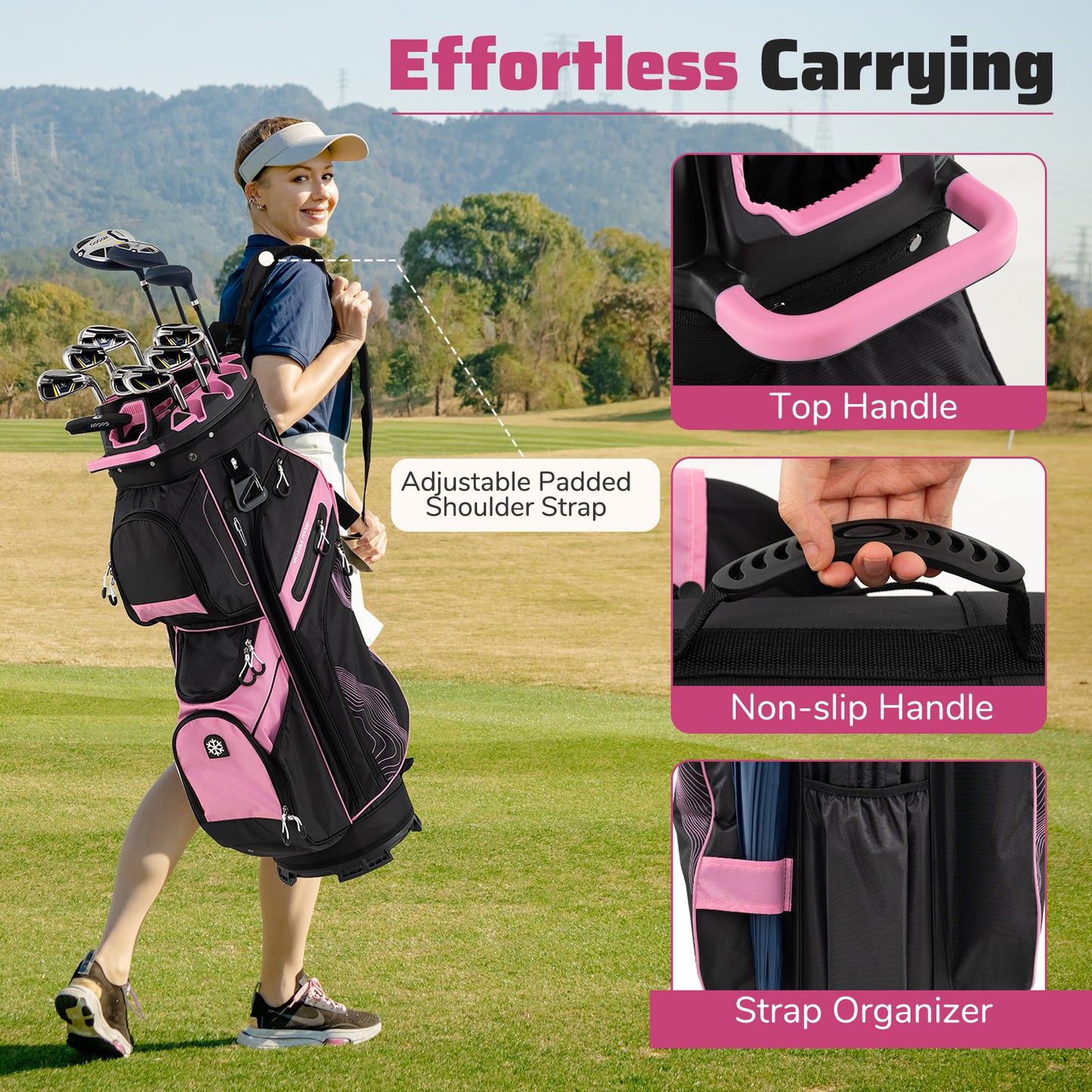 Molded Lock Top Golf Cart Bag with 14-Way Full Length Dividers and 11 Pockets