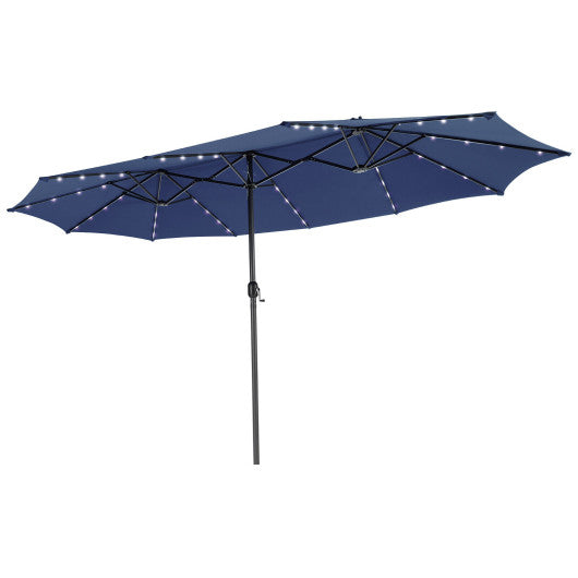 15 Feet Twin Patio Umbrella with 48 Solar LED Lights - Navy