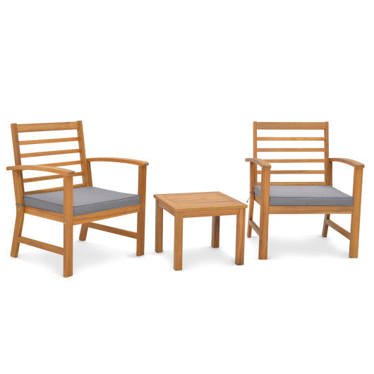 3 Pieces Outdoor Furniture Set with Soft Seat Cushions - Gray