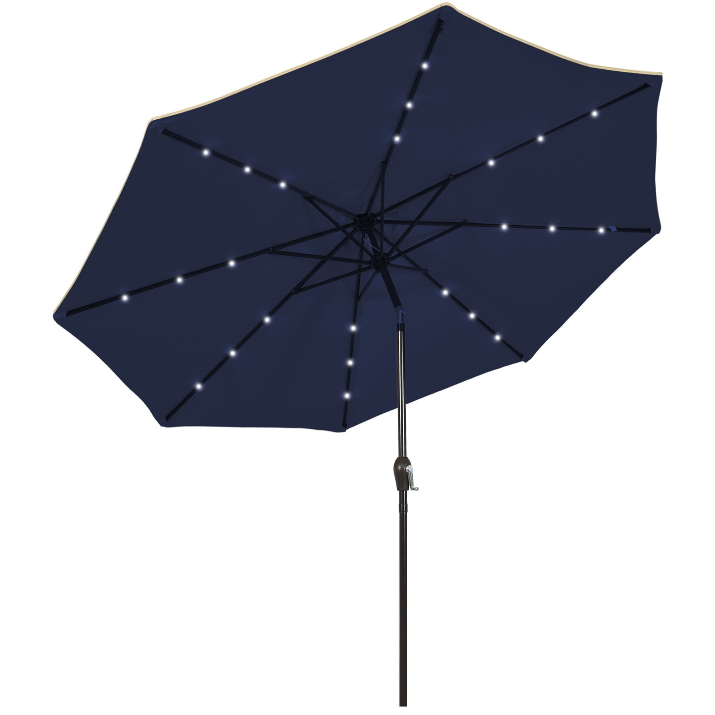 9 Feet Solar LED Lighted Patio Market Umbrella Tilt Adjustment Crank Lift-Beige