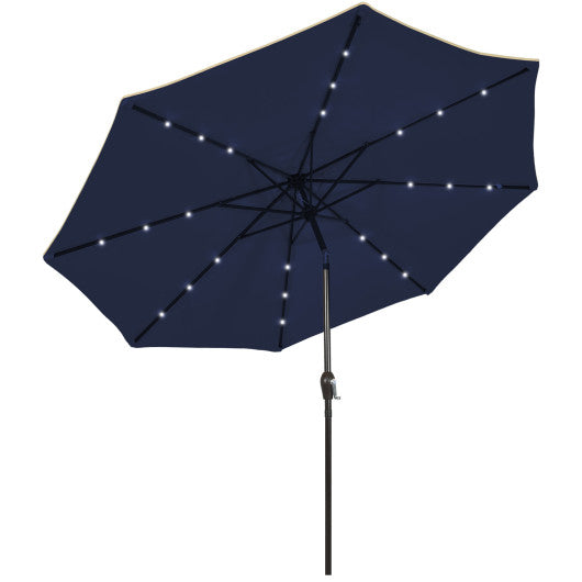 9 Feet Solar LED Lighted Patio Market Umbrella Tilt Adjustment Crank Lift - Dark Blue