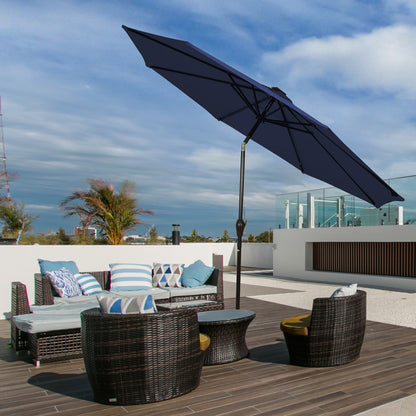 9 Feet Solar LED Lighted Patio Market Umbrella Tilt Adjustment Crank Lift-Beige