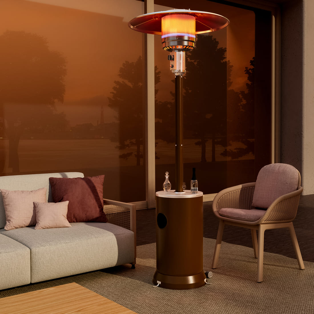 Pamapic 48,000 BTU Patio Heater Propane with Table Design & Wheels, Commercial & Residential