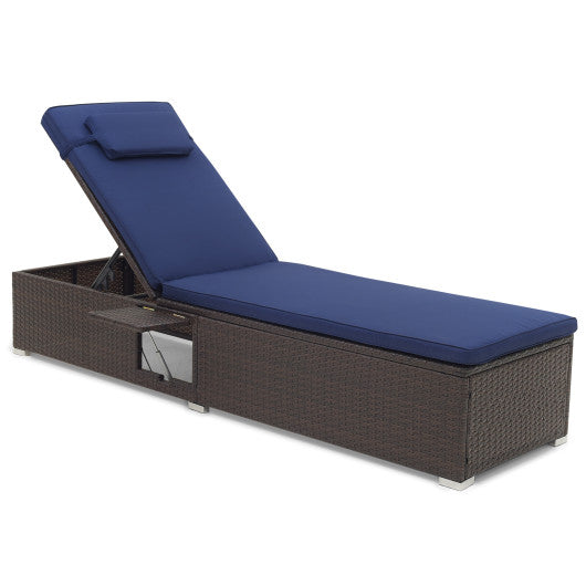 Outdoor PE Rattan Chaise Lounge with 6-level Backrest - Navy