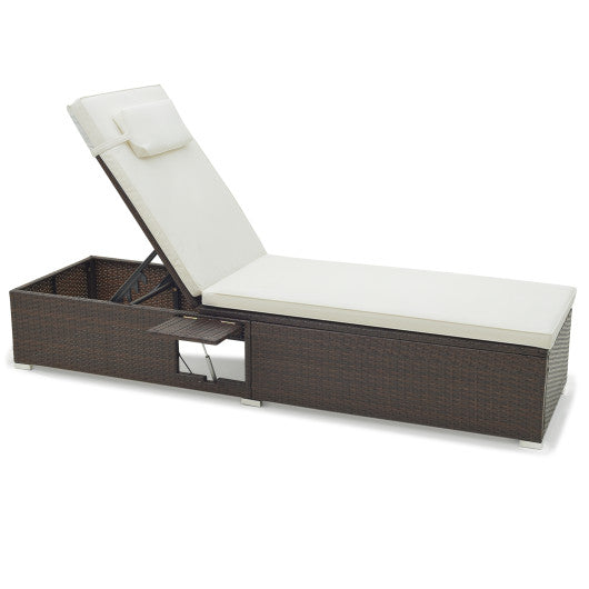 Outdoor PE RattanChaise Lounge with 6-level Backrest - Off White