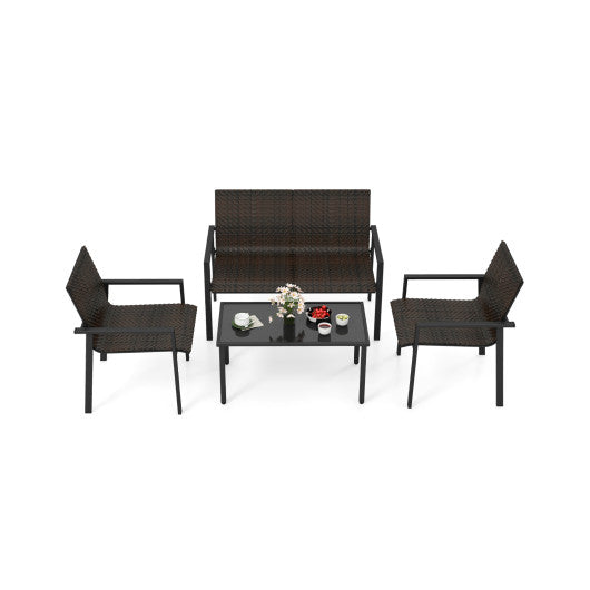 4 Pieces Patio Furniture Set with Heavy Duty Galvanized Metal Frame - Brown