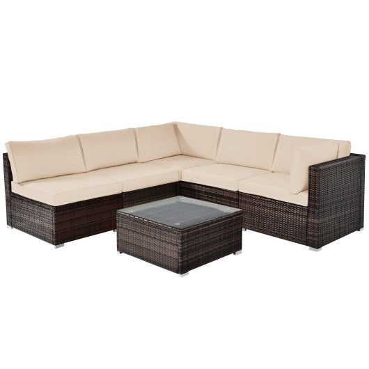 6 Pieces Patio Rattan Furniture Set with Cushions - Brown