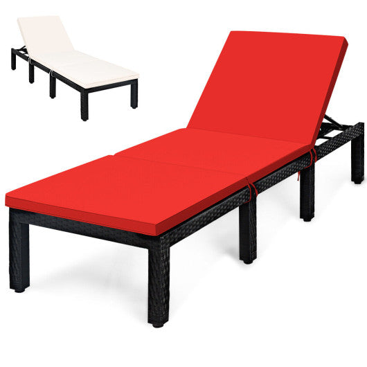 Patio Rattan Cushioned Height Adjustable Lounge Chair - Red & Off White