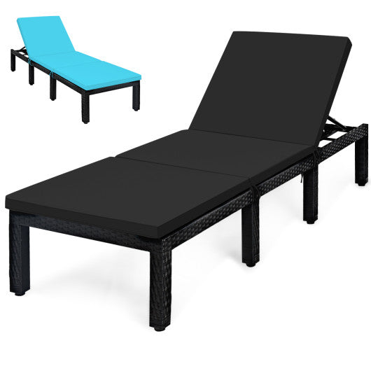 Patio Rattan Height Adjustable Lounge Chair with 2 Set of Cushion Cover - Black & Turquoise