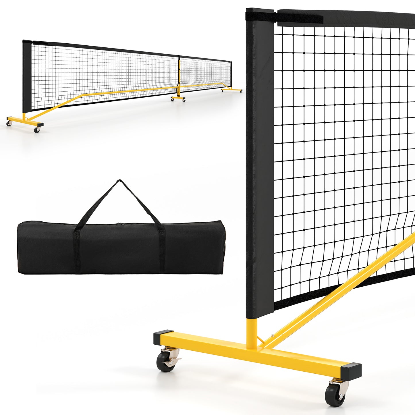 22 FT Portable Pickleball Net with 6 Lockable Wheels and Carry Bag