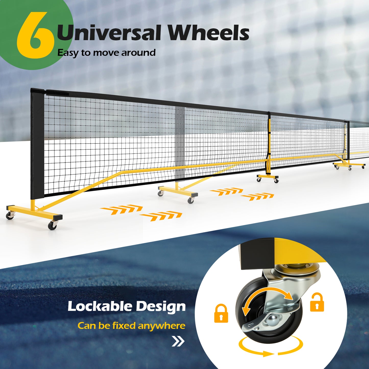 22 FT Portable Pickleball Net with 6 Lockable Wheels and Carry Bag