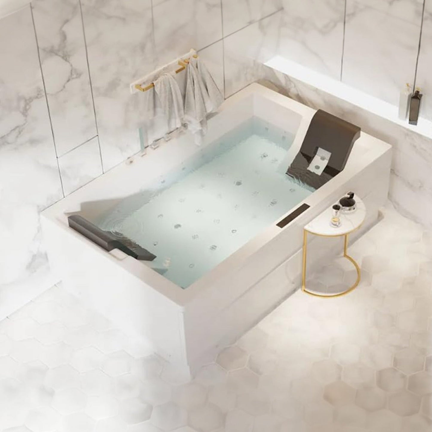 Alora 71-Inch Premium Modern Acrylic Soaking Bathtub With Bubble Jets And LED Lighting