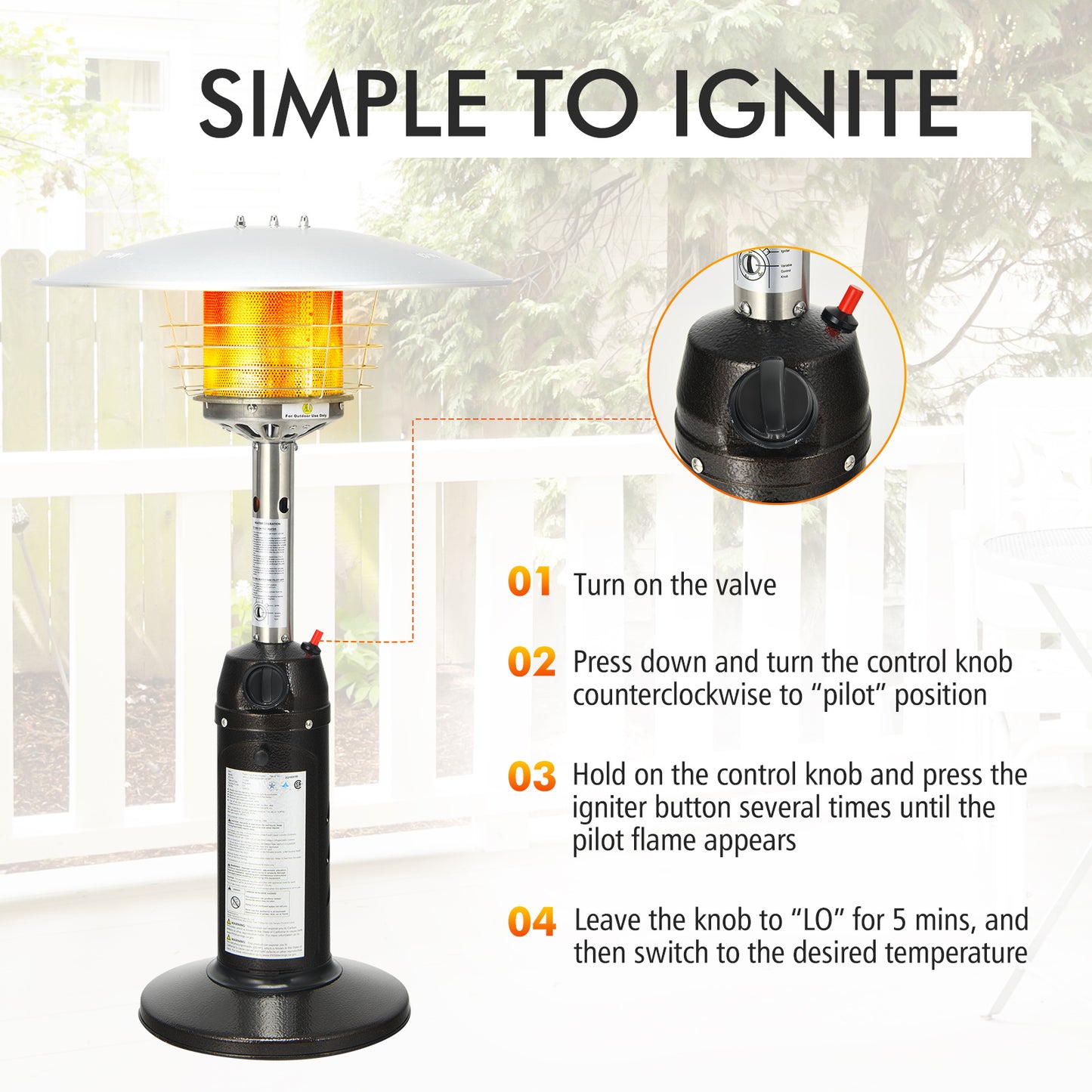 11 000 BTU Portable Tabletop Propane Patio Standing Heater-Black