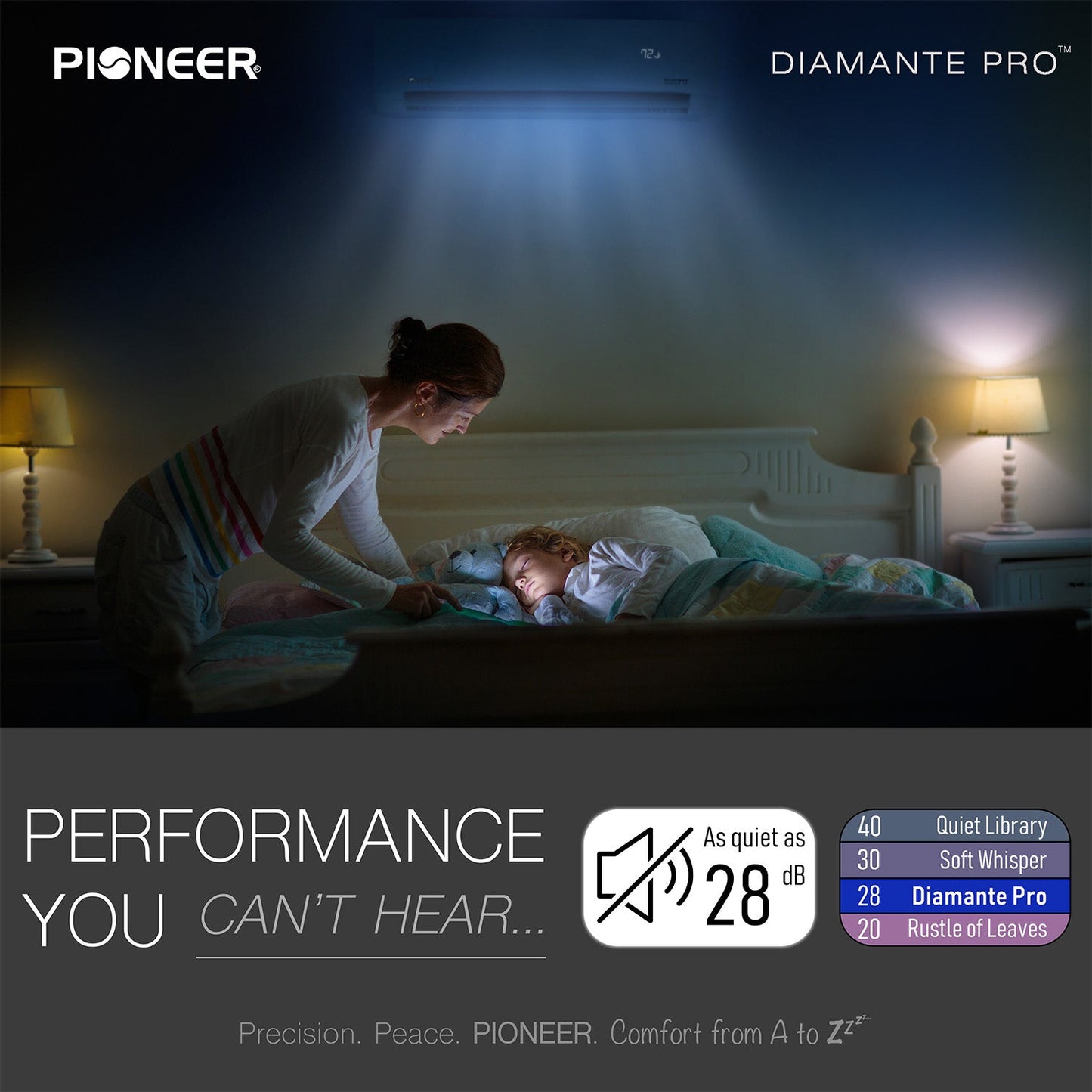 Pioneer® Diamante Pro™ 9,000 BTU 20 SEER2 230V High-Wall Ductless Energy-Star Mini-Split Air Conditioner Inverter Heat Pump with 16 Ft. Kit