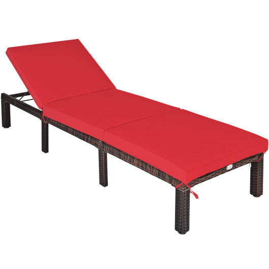 Outdoor Rattan Adjustable Cushioned Chaise - Red