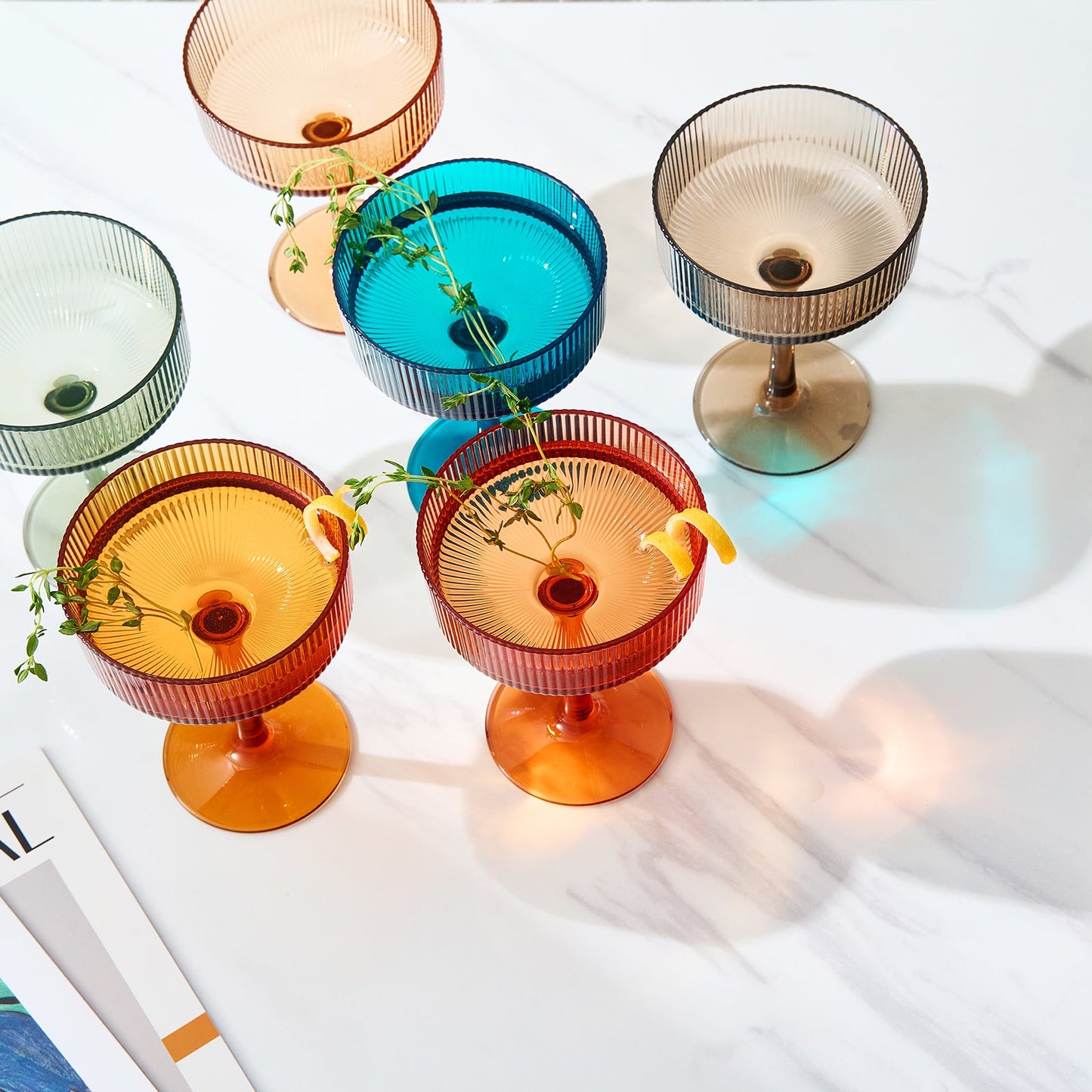 Eze Acrylic Ribbed Champagne Coupe, Cocktail Glassware, Set of 6