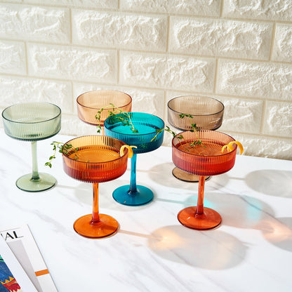 Eze Acrylic Ribbed Champagne Coupe, Cocktail Glassware, Set of 6