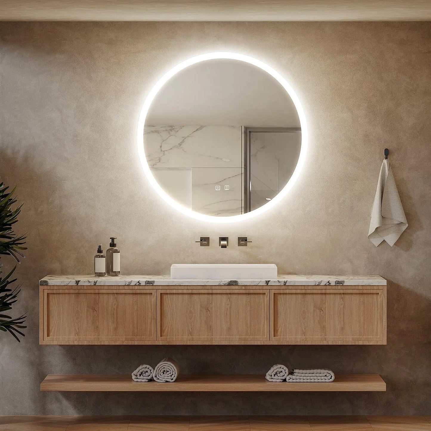 Round LED Bathroom Vanity Mirror with Dimmable Lights