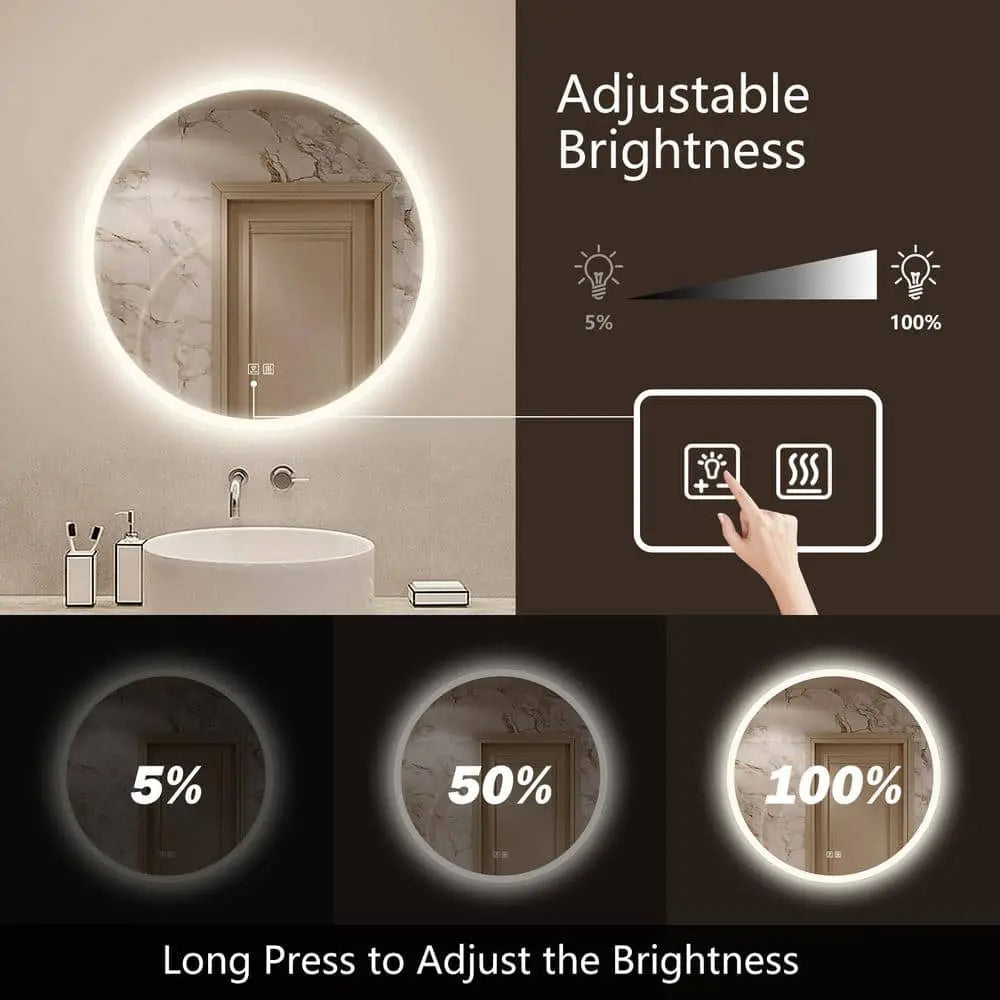 Round LED Bathroom Vanity Mirror with Dimmable Lights