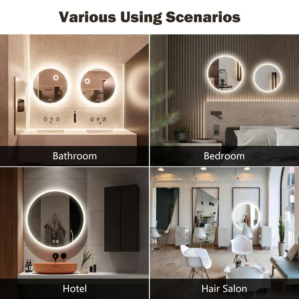 Round LED Bathroom Vanity Mirror with Dimmable Lights