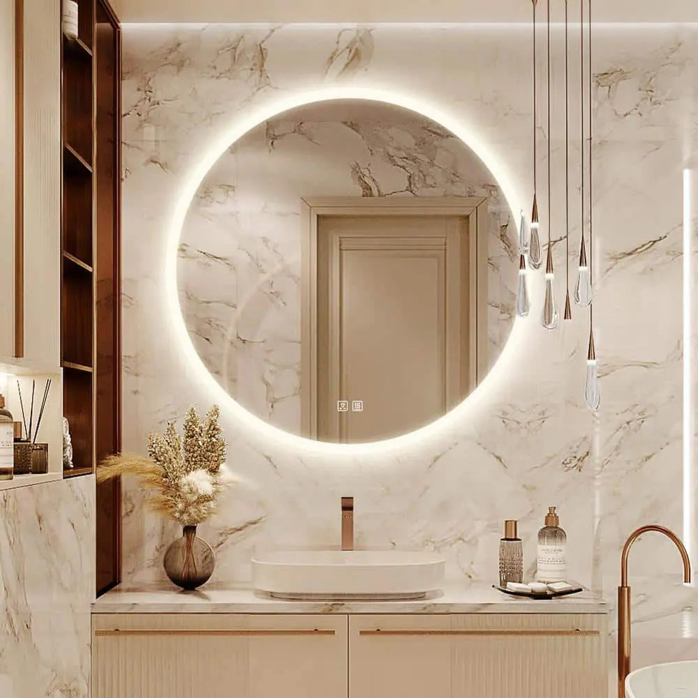 Round LED Bathroom Vanity Mirror with Dimmable Lights