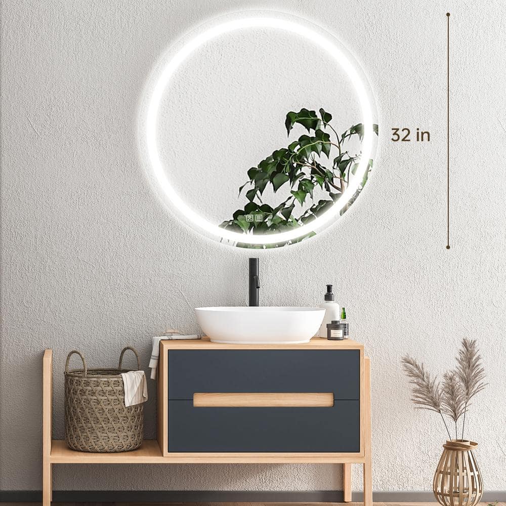 Round Led Mirror Bathroom Vanity Mirror with Dimmable Lights