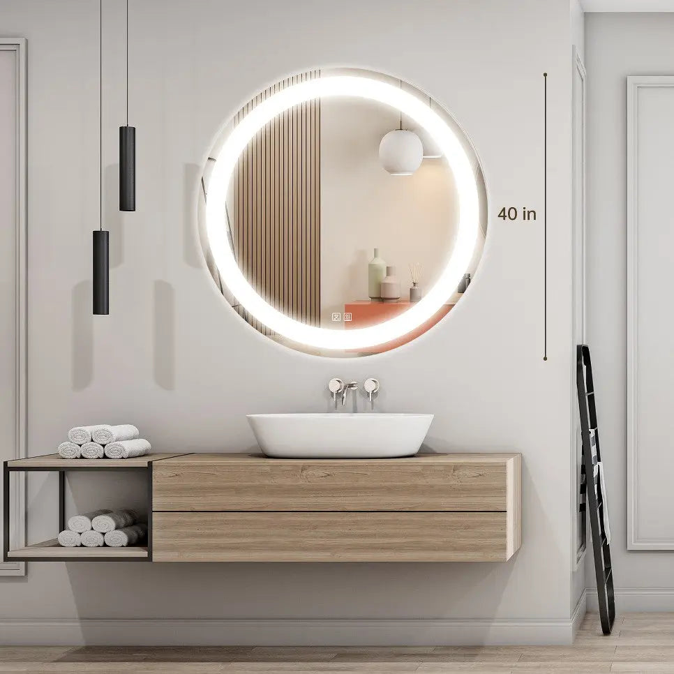 Round Led Mirror Bathroom Vanity Mirror with Dimmable Lights
