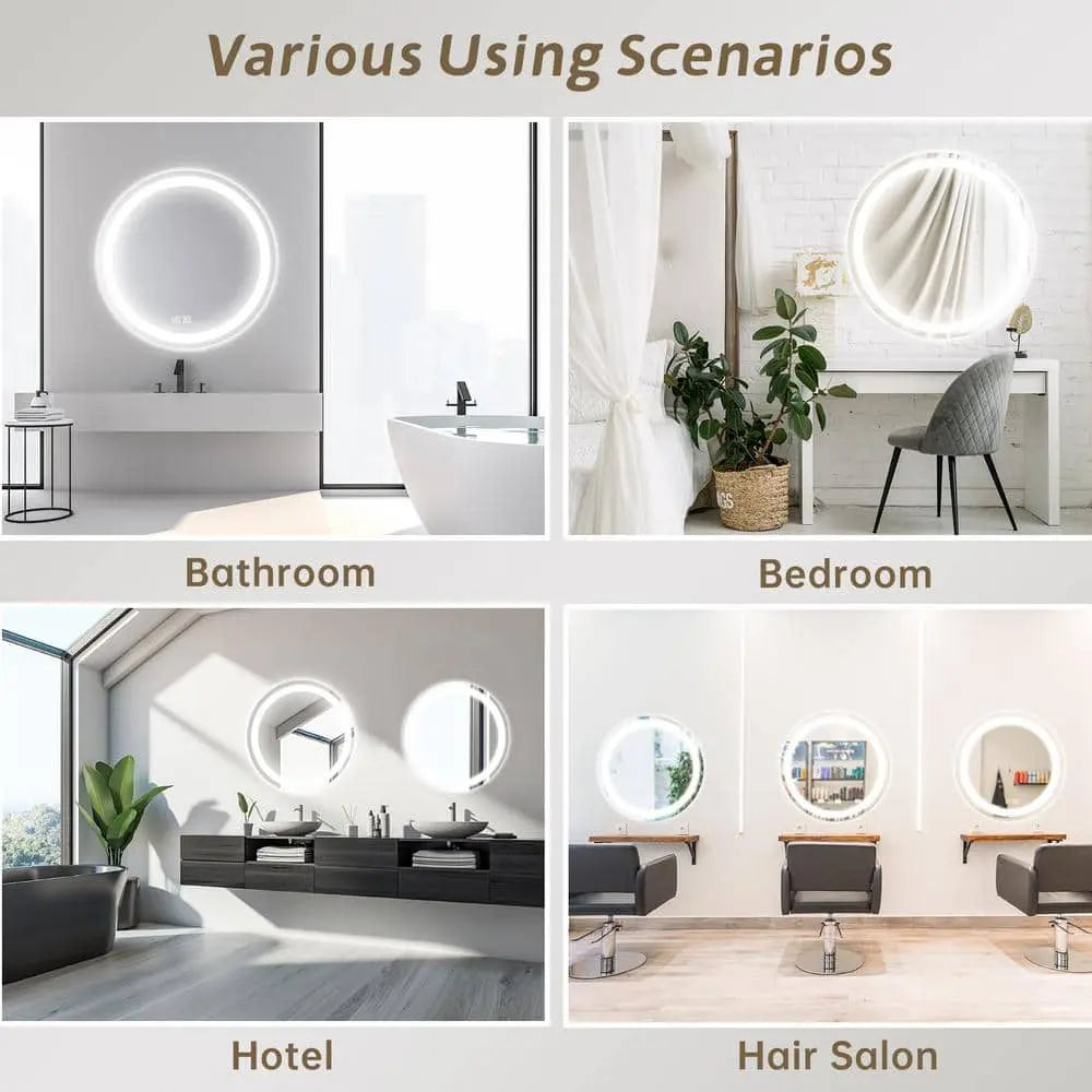 Round Led Mirror Bathroom Vanity Mirror with Dimmable Lights