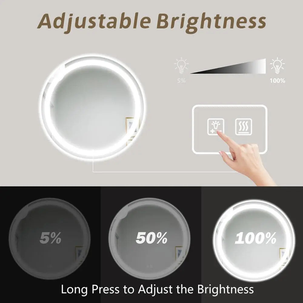 Round Led Mirror Bathroom Vanity Mirror with Dimmable Lights