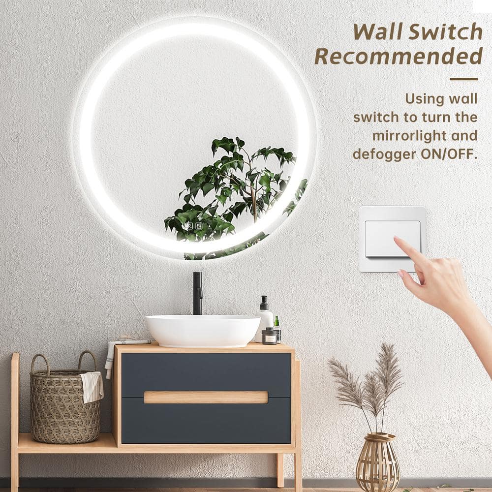 Round Led Mirror Bathroom Vanity Mirror with Dimmable Lights