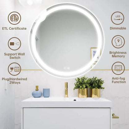 Round Led Mirror Bathroom Vanity Mirror with Dimmable Lights