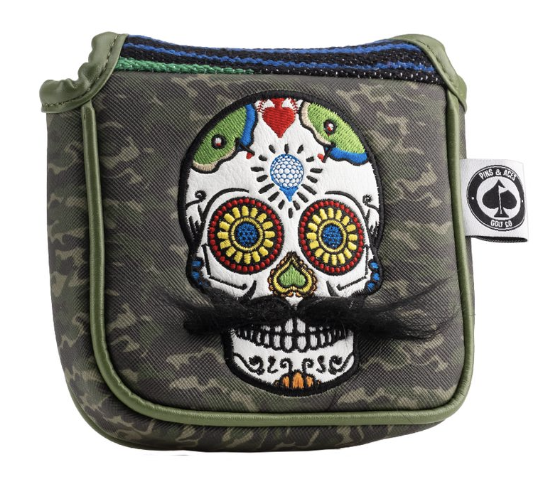 Mustache Sugar Skull - Mallet Putter Cover Green Camo