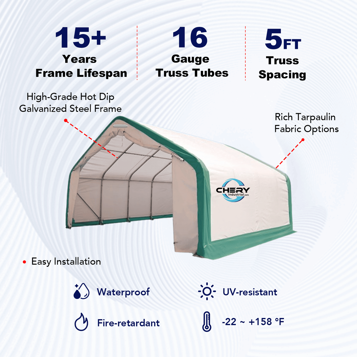 W 20FT x L 20FT x H 12FT Single Truss Storage Shelter
