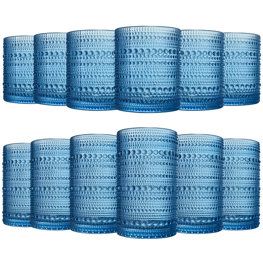 Textured Hobnail Lowball & Highball Glassware, Set of 12