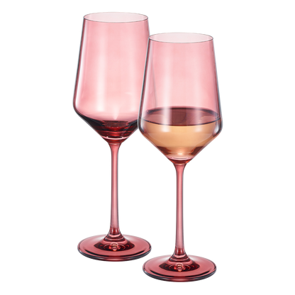 Tonal Stemmed Wine Glassware, Cranberry Red, Set of 2