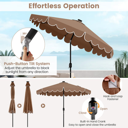 9.3 Feet Solar Patio Umbrella with 24 LED Lights Vented Top and Ruffles