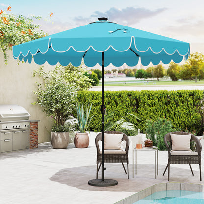 9.3 Feet Solar Patio Umbrella with 24 LED Lights Vented Top and Ruffles
