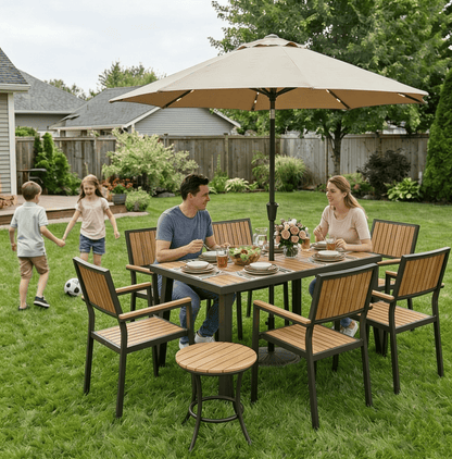 Pamapic Aluminum and Plastic-Wood Outdoor Dining Table Set