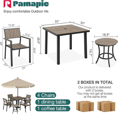 Pamapic Aluminum and Plastic-Wood Outdoor Dining Table Set