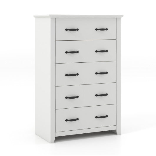 Tall Storage Dresser with 5 Pull-out Drawers for Bedroom Living Room - White