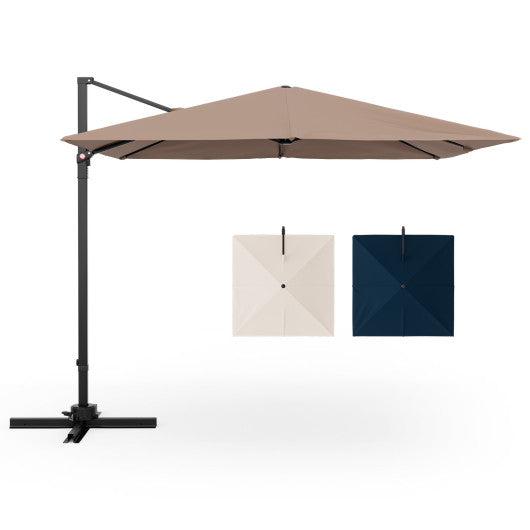 9.5 Feet Square Patio Cantilever Umbrella with 360° Rotation - Coffee